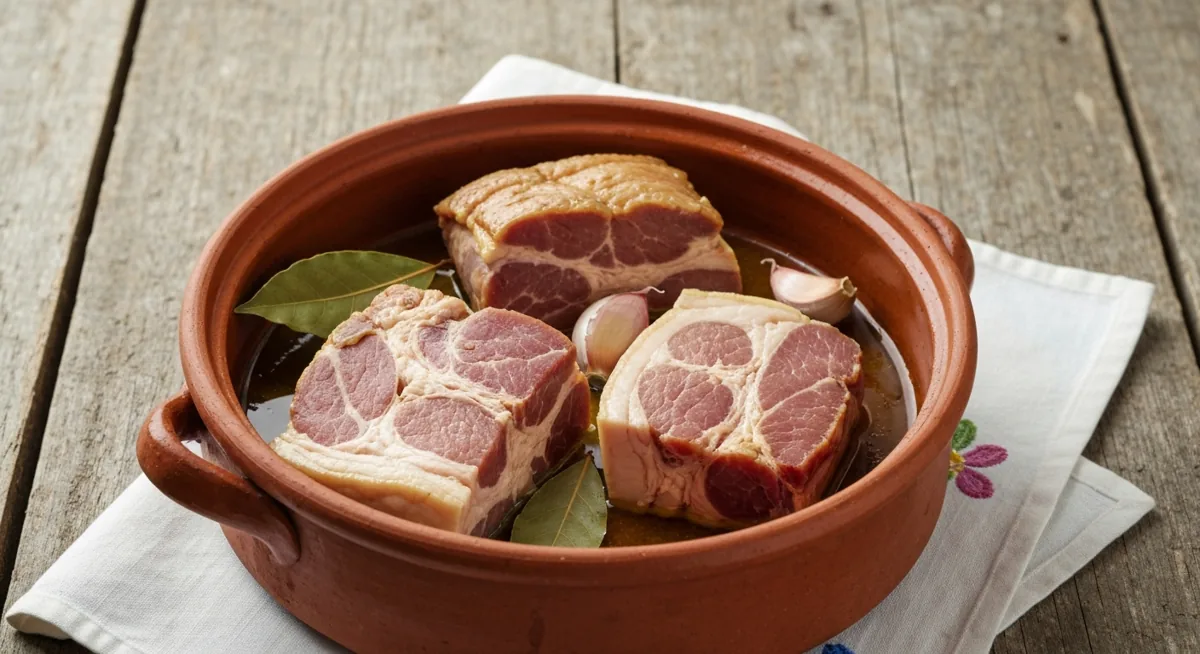 Lomo de orza en conserva de aceite dentro de una orza de barro
